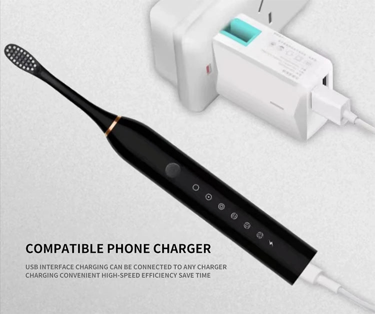Spazzolino elettrico ad ultrasuoni Modalità a sei Ricarica USB Impermeabile Set di coppia