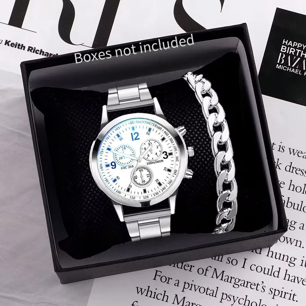 Orologi da uomo  al quarzo con cinturino in acciaio set completo (scatola non inclusa)
