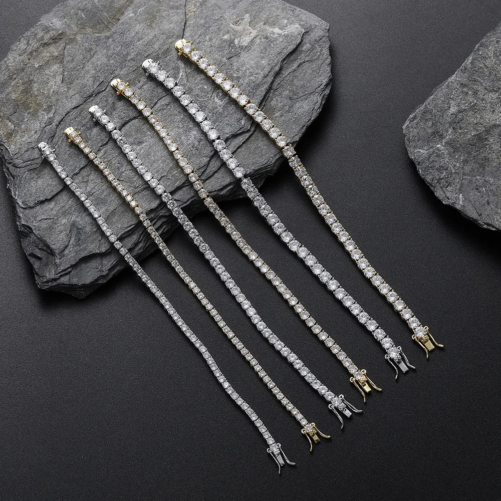 Real 100% Silver 925 2-3mm Tennis Braccialetto Unisex in due modelli Con Moissanite o in Zirconi