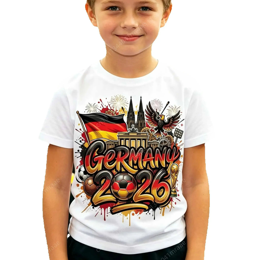 Germania Fans 2026 T-shirt Bandiera tedesca Stampa Maglia da calcio Casual Traspirante Manica corta Unisex Cotone