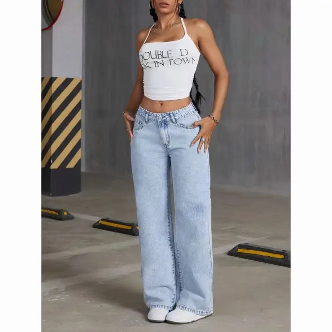 Jeans a gamba larga da donna a vita alta