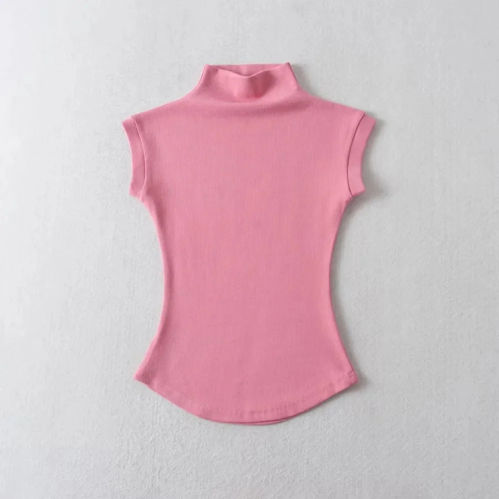 Sexy T-shirt Dolcevita Senza Maniche