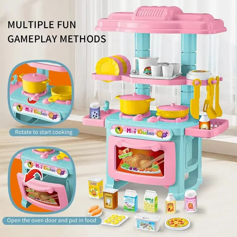 Mini tavolo da cucina Play Set compreso di stoviglie, mestoli, pentole e tanto altro