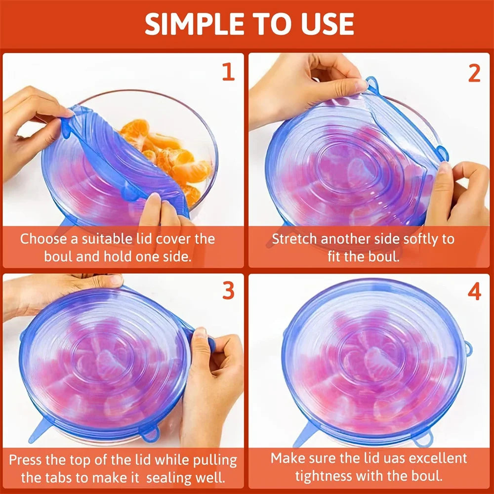 6Pcs Copertura di conservazione in silicone per uso alimentare riutilizzabile universale Articoli da Cucina