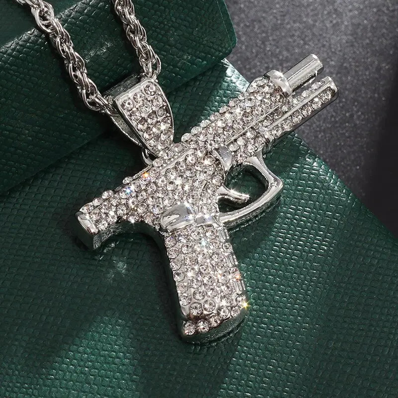 Collana Pistola in acciaio inox con Swarovski
